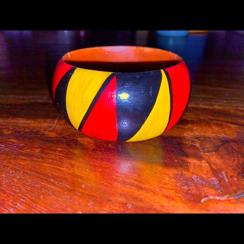 Wide Wooden Tribal Bracelet Vintage Boho